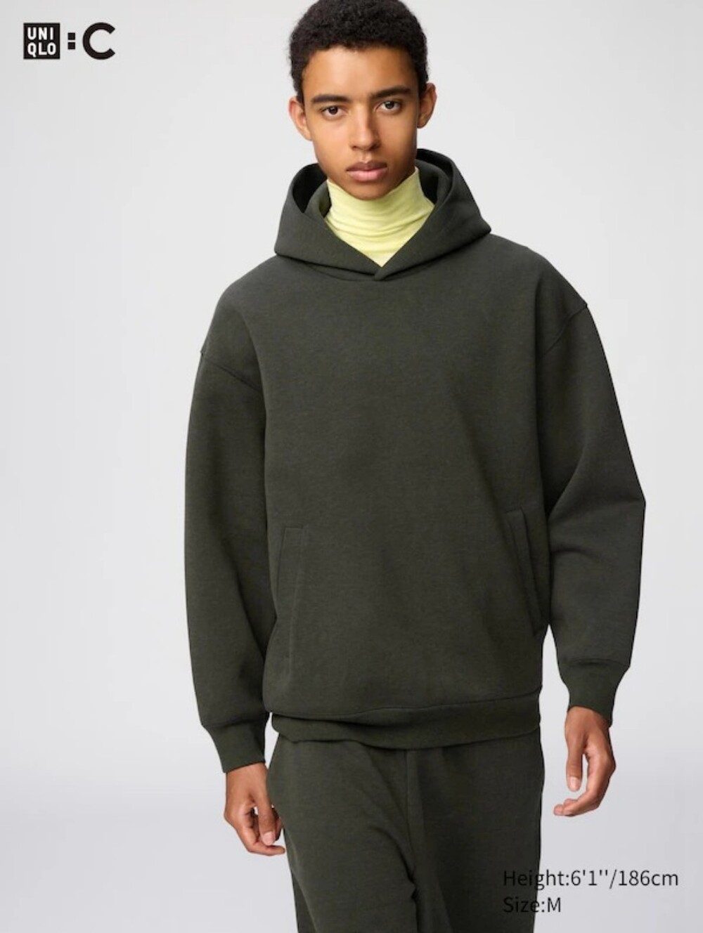 UNIQLO : C Sweat Oversized Pullover Hoodie in Dark Green Sz Small